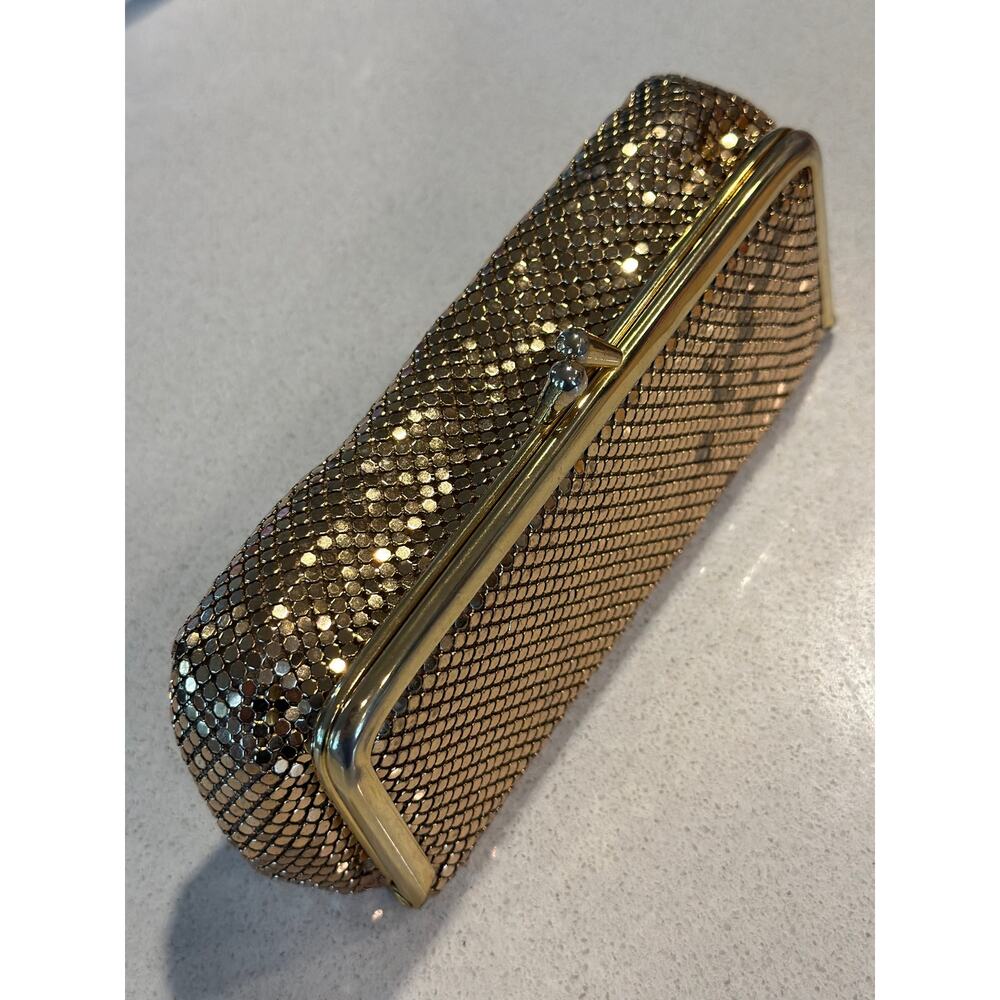 Vintage Whiting & Davis Gold Mesh Evening Clutch Purse Rhinestone Cocktail Party - Picture 3 of 11